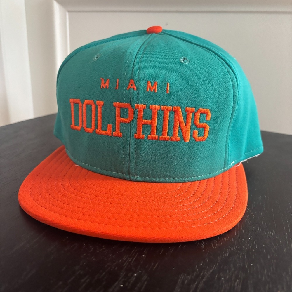 VTG Miami Dolphins NFL Football AJD Snapback Hat 90s New NWOT Teal Orange USA